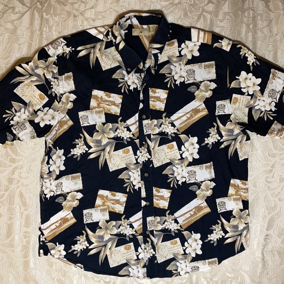 Royal Palm Other - Royal Palm Men’s XL (46/48) Short Sleeve Cotton Black Tan Hawaiian Print Shirt